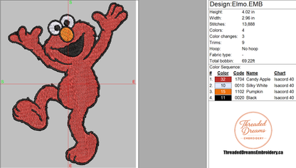 Elmo Happy Sesame Street Embroidery Design File | Digital Download | 6 Sizes & 7 Formats Included