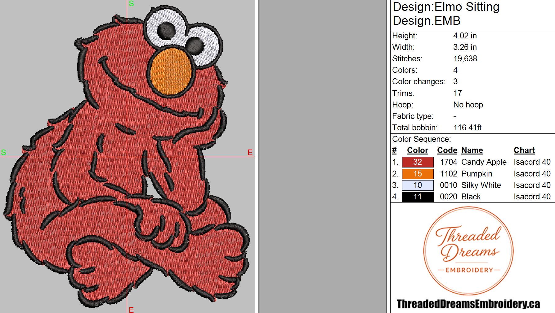 Elmo Sitting Embroidery Design File | Digital Download | 6 Sizes & 7 Formats Included Threaded Dreams