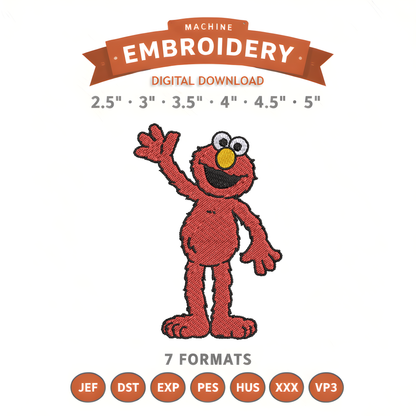 Elmo Wave Embroidery Design File | Digital Download | 6 Sizes & 7 Formats Included Threaded Dreams