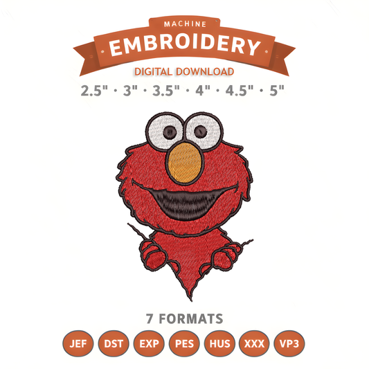 Elmo Zipper Embroidery Design File | Digital Download | 6 Sizes & 7 Formats Included