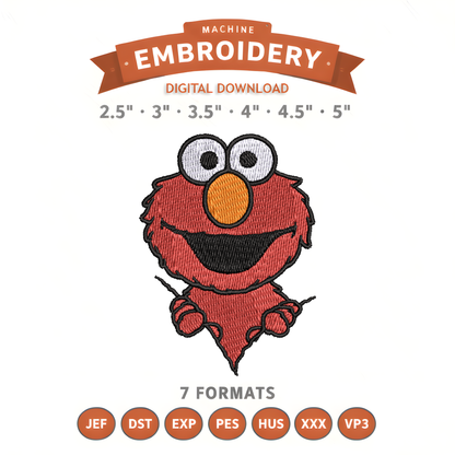 Elmo Zipper Embroidery Design File | Digital Download | 6 Sizes & 7 Formats Included Threaded Dreams