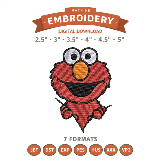 Elmo Zipper Embroidery Design File | Digital Download | 6 Sizes & 7 Formats Included Threaded Dreams