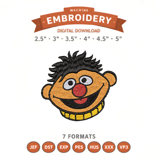 Ernie Sesame Street Embroidery Design File | Digital Download | 6 Sizes & 7 Formats Included