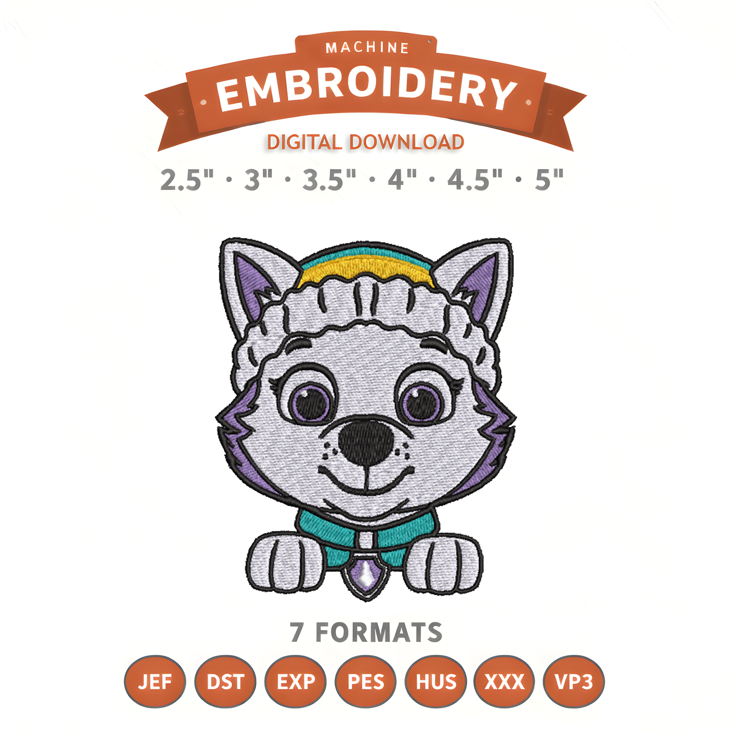 Paw Patrol Everest Embroidery Design File | Digital Download | 6 Sizes & 7 Formats Included Threaded Dreams