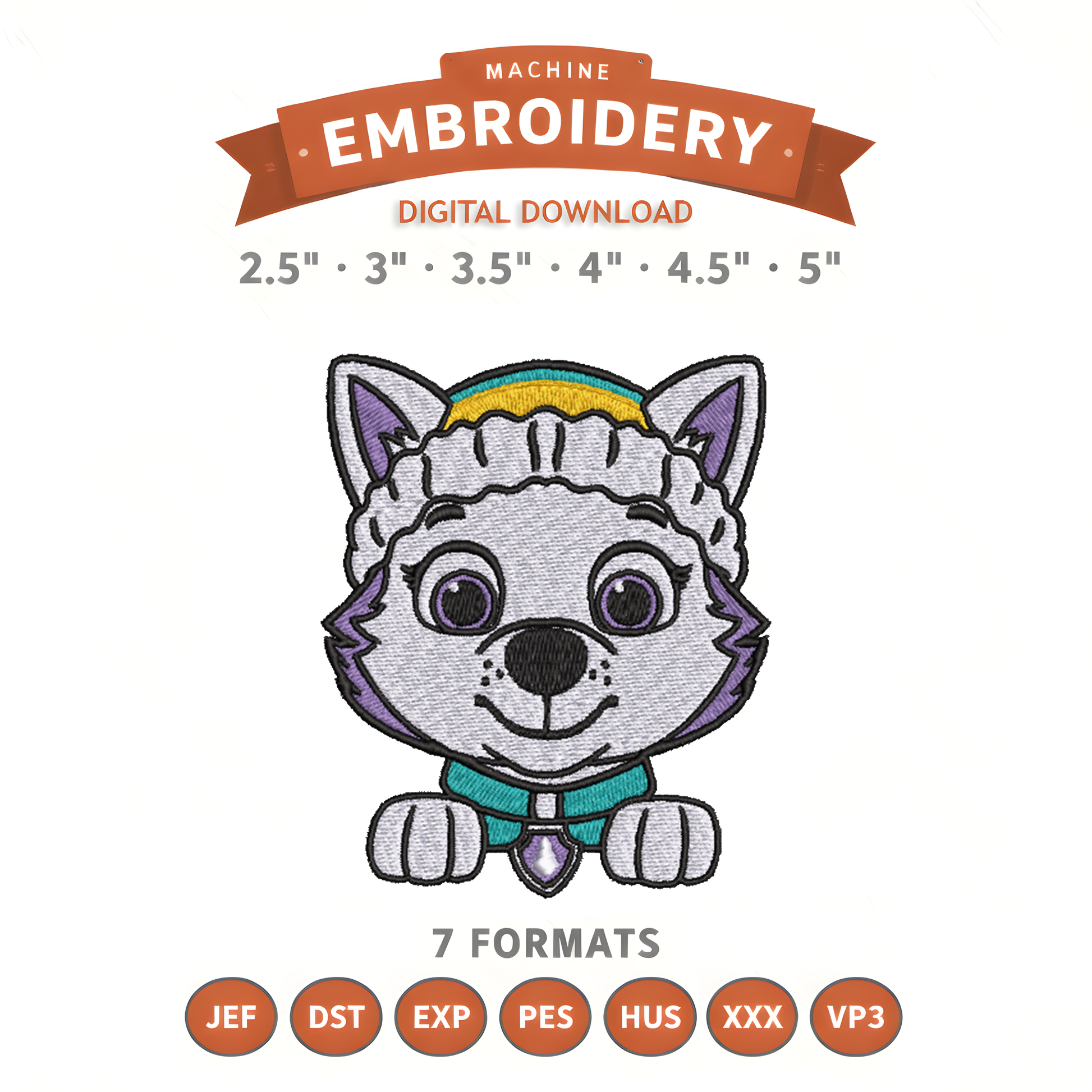 Paw Patrol Everest Embroidery Design File | Digital Download | 6 Sizes & 7 Formats Included Threaded Dreams