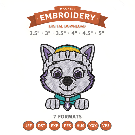 Paw Patrol Everest Embroidery Design File | Digital Download | 6 Sizes & 7 Formats Included Threaded Dreams