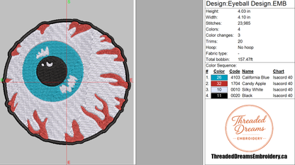 Halloween Spooky Eyeball Embroidery Design File | Digital Download | 6 Sizes & 7 Formats Included Threaded Dreams