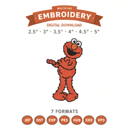 Elmo Sesame Street Embroidery Design File | Digital Download | 6 Sizes & 7 Formats Included Threaded Dreams