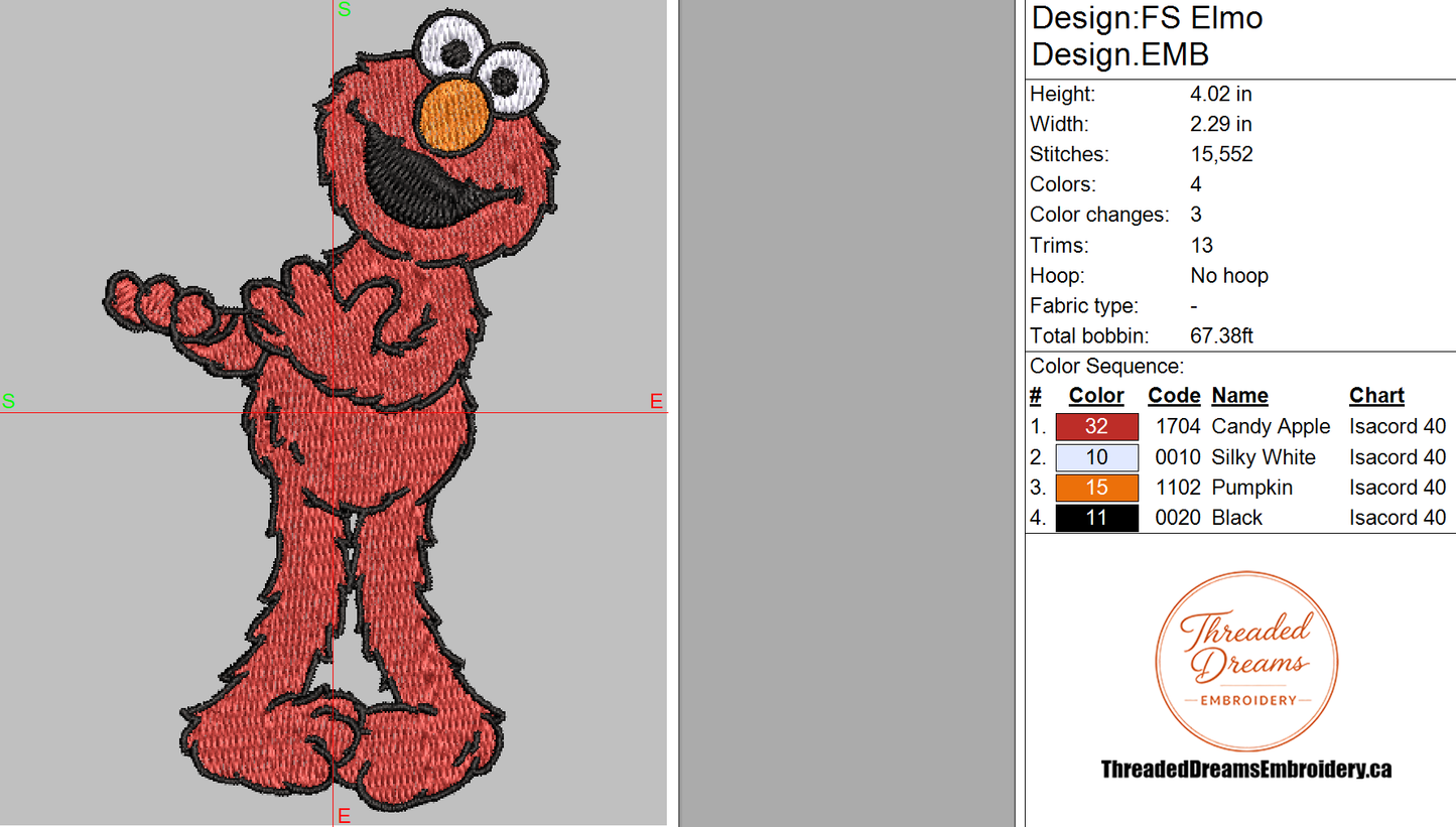 Elmo Sesame Street Embroidery Design File | Digital Download | 6 Sizes & 7 Formats Included Threaded Dreams