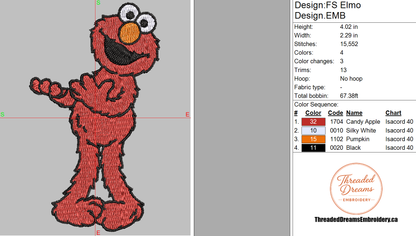 Elmo Sesame Street Embroidery Design File | Digital Download | 6 Sizes & 7 Formats Included Threaded Dreams