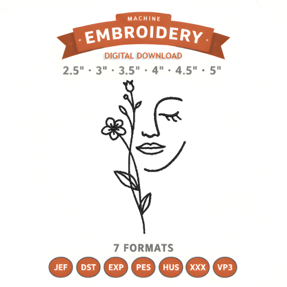 Feminine Face Embroidery Design File | Digital Download | 6 Sizes & 7 Formats Included Threaded Dreams