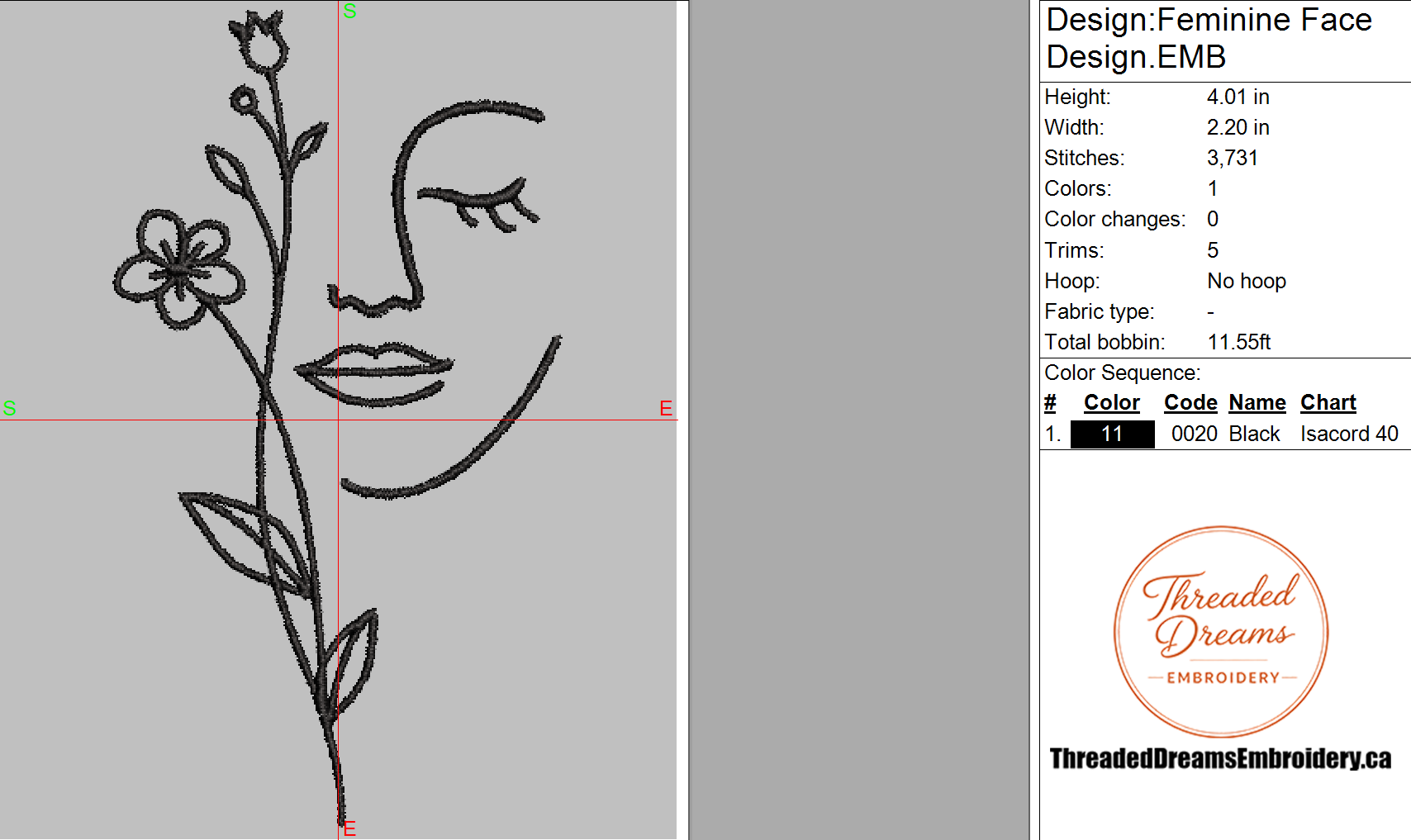 Feminine Face Embroidery Design File | Digital Download | 6 Sizes & 7 Formats Included Threaded Dreams