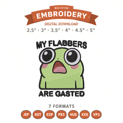 Flabbergasted Frog Embroidery Design File | Digital Download | 6 Sizes & 7 Formats Included Threaded Dreams