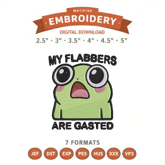 Flabbergasted Frog Embroidery Design File | Digital Download | 6 Sizes & 7 Formats Included Threaded Dreams