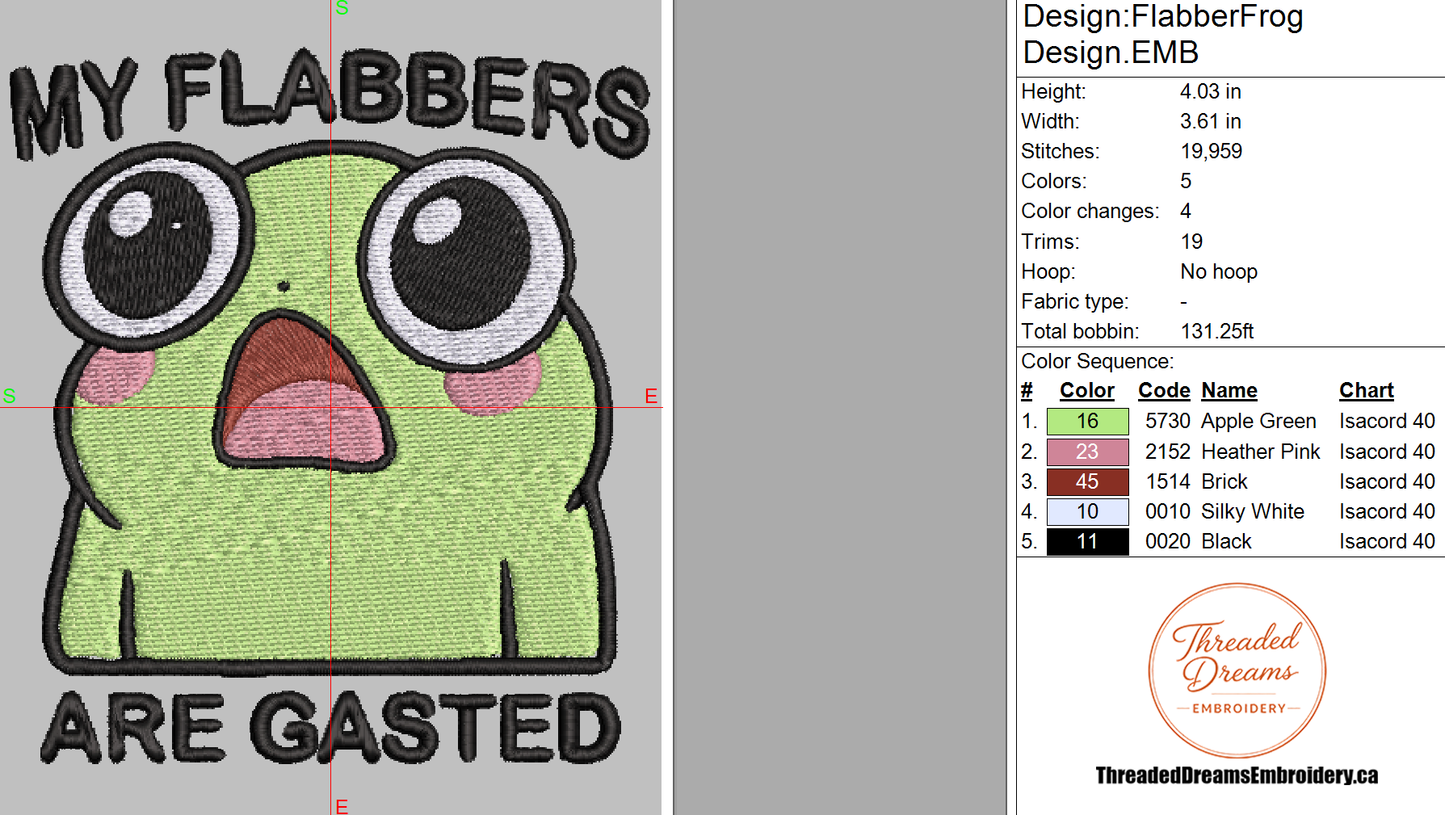 Flabbergasted Frog Embroidery Design File | Digital Download | 6 Sizes & 7 Formats Included Threaded Dreams