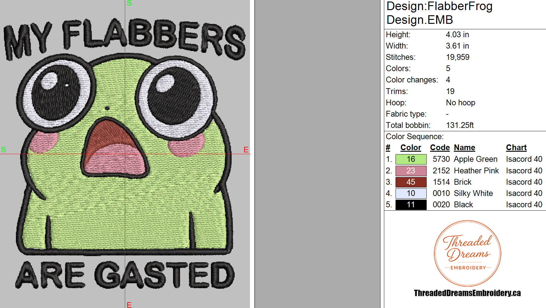 Flabbergasted Frog Embroidery Design File | Digital Download | 6 Sizes & 7 Formats Included Threaded Dreams