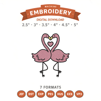 Flamingo Love Embroidery Design File | Digital Download | 6 Sizes & 7 Formats Included Threaded Dreams
