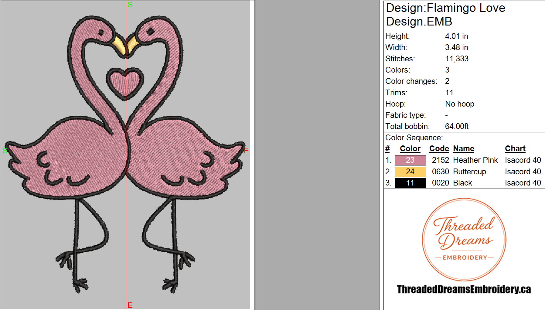 Flamingo Love Embroidery Design File | Digital Download | 6 Sizes & 7 Formats Included Threaded Dreams