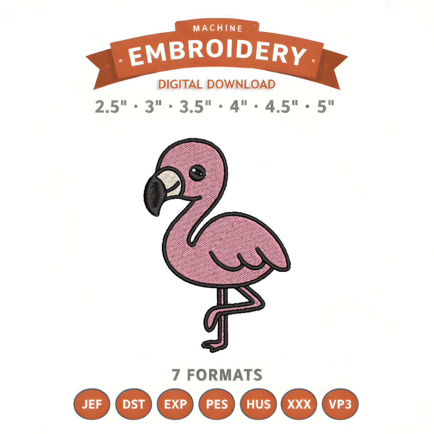 Flamingo Embroidery Design File | Digital Download | 6 Sizes & 7 Formats Included Threaded Dreams