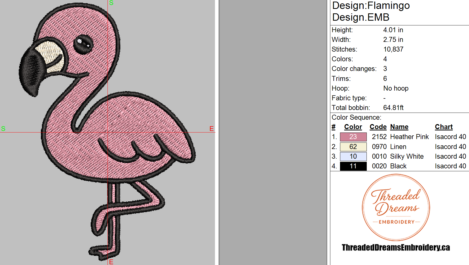 Flamingo Embroidery Design File | Digital Download | 6 Sizes & 7 Formats Included Threaded Dreams