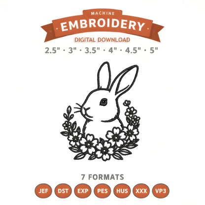 Floral Bunny Embroidery Design File | Digital Download | 6 Sizes & 7 Formats Included Threaded Dreams