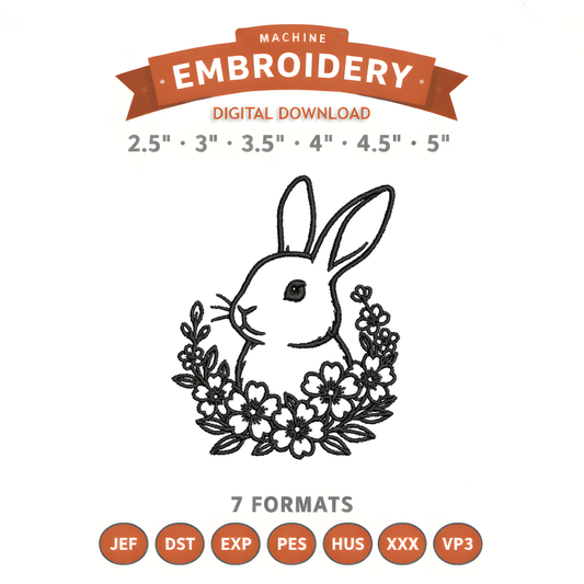 Floral Bunny Embroidery Design File | Digital Download | 6 Sizes & 7 Formats Included Threaded Dreams