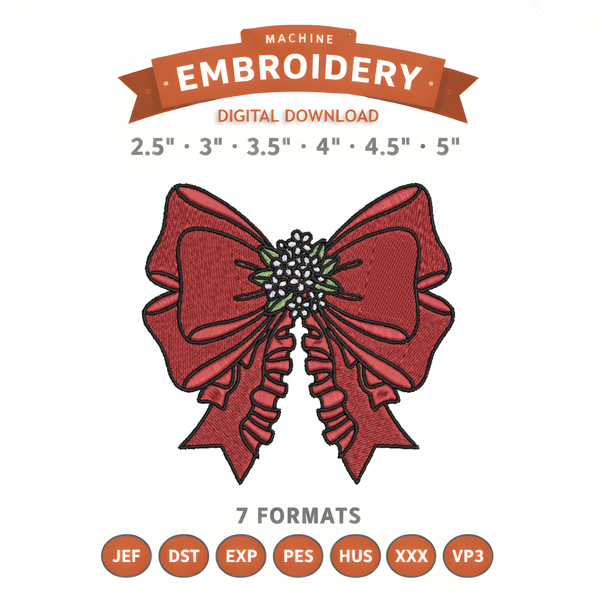 Flower Bow Embroidery Design File | Digital Download | 6 Sizes & 7 Formats Included Threaded Dreams