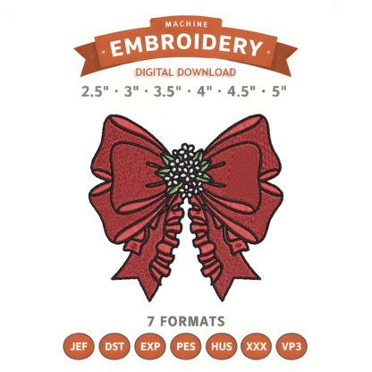 Flower Bow Embroidery Design File | Digital Download | 6 Sizes & 7 Formats Included Threaded Dreams