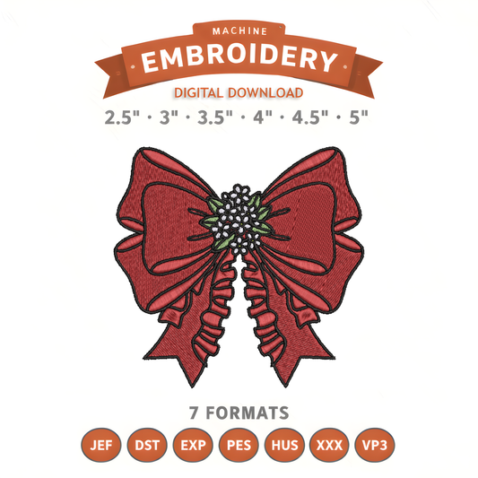 Flower Bow Embroidery Design File | Digital Download | 6 Sizes & 7 Formats Included Threaded Dreams