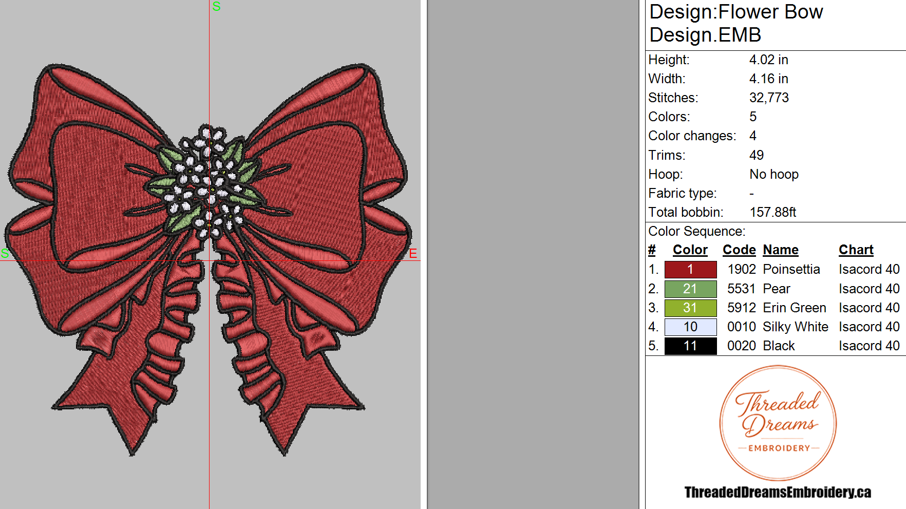 Flower Bow Embroidery Design File | Digital Download | 6 Sizes & 7 Formats Included Threaded Dreams