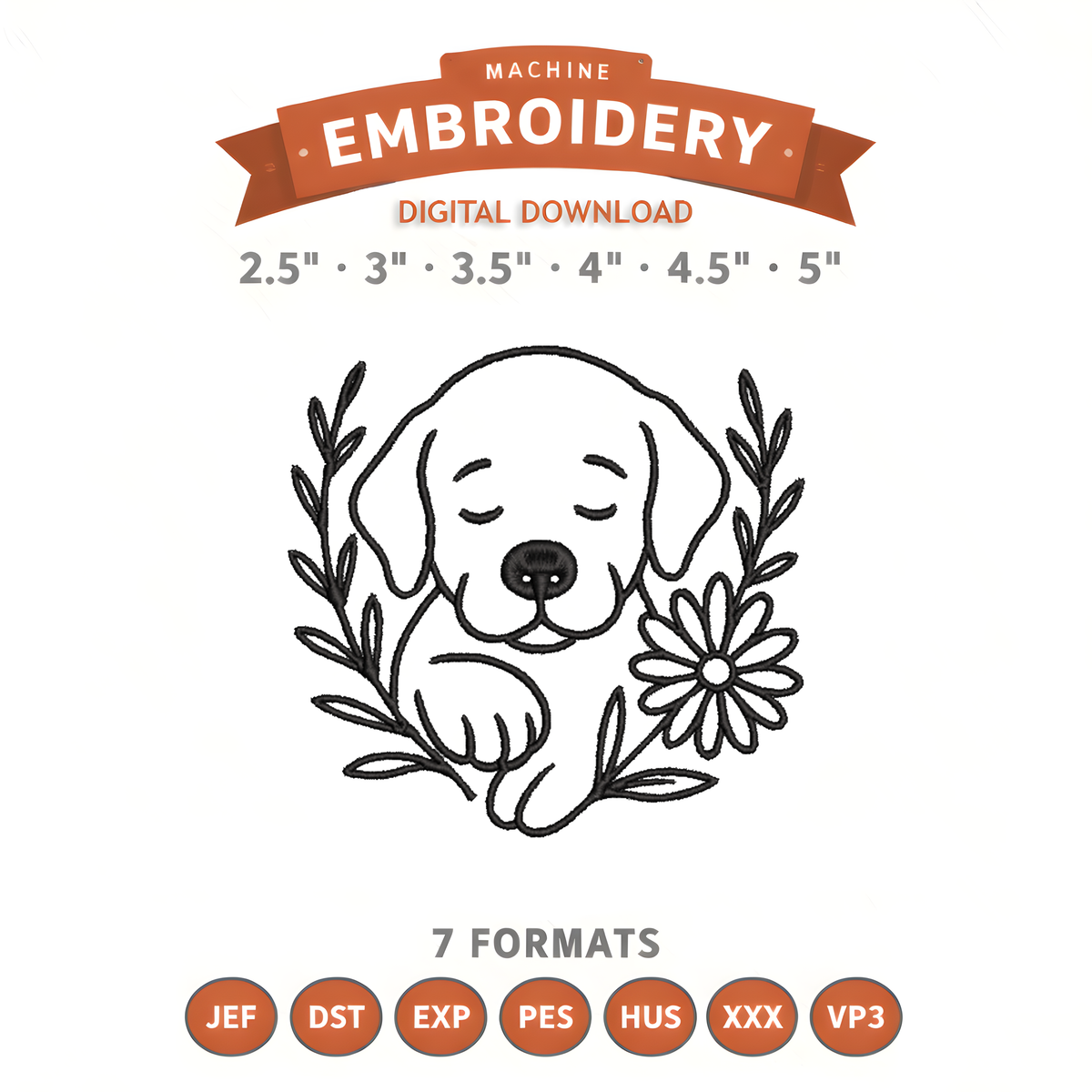 Floral Dog Outline Embroidery Design File | Digital Download | 6 Sizes & 7 Formats Included Threaded Dreams