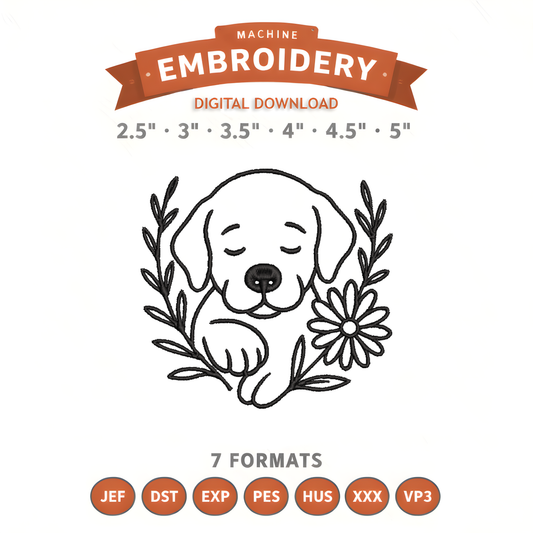 Floral Dog Outline Embroidery Design File | Digital Download | 6 Sizes & 7 Formats Included Threaded Dreams