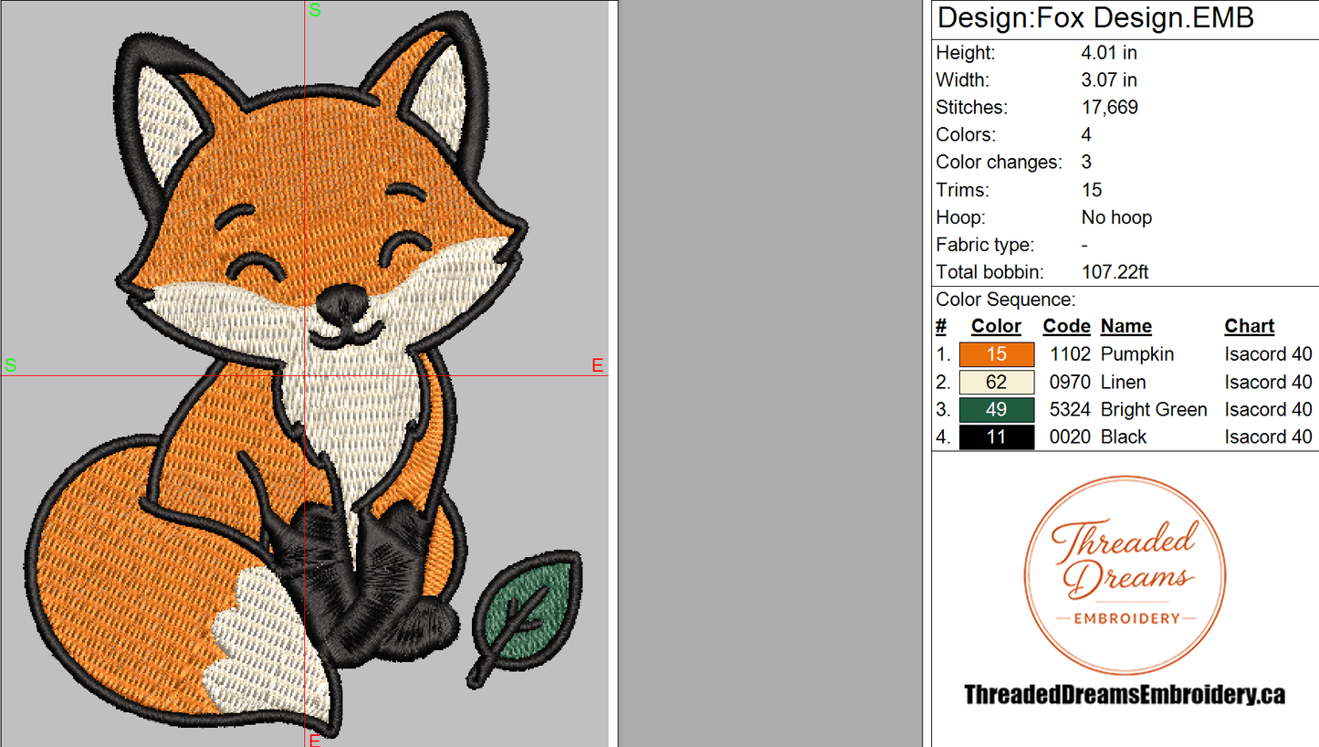 Woodland Fox Forest Animal Embroidery Design File | Digital Download | 6 Sizes & 7 Formats Included Threaded Dreams