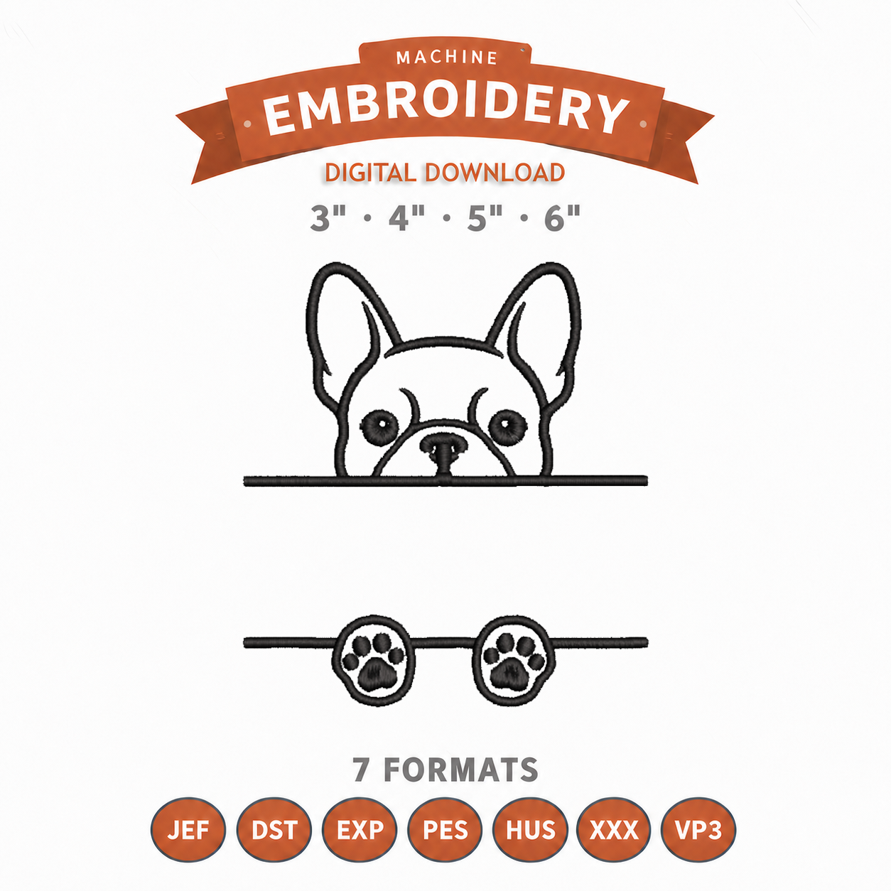 French Bulldog Split Name Machine Embroidery Design File | Digital Download | 4 Sizes & 7 Formats Included Threaded Dreams