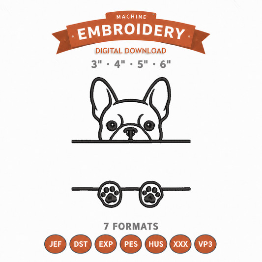French Bulldog Split Name Machine Embroidery Design File | Digital Download | 4 Sizes & 7 Formats Included Threaded Dreams