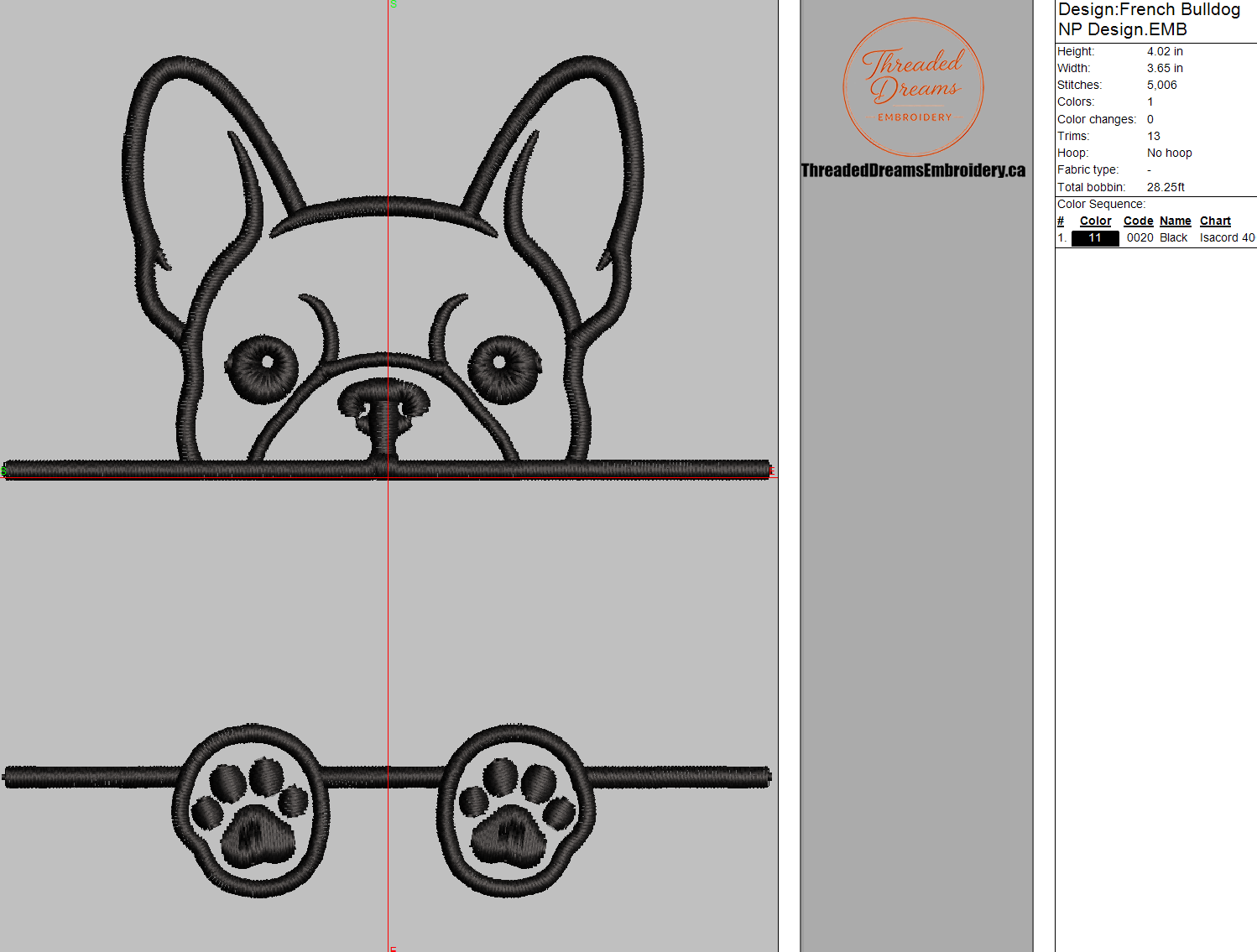 French Bulldog Split Name Machine Embroidery Design File | Digital Download | 4 Sizes & 7 Formats Included Threaded Dreams