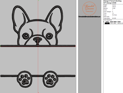 French Bulldog Split Name Machine Embroidery Design File | Digital Download | 4 Sizes & 7 Formats Included Threaded Dreams