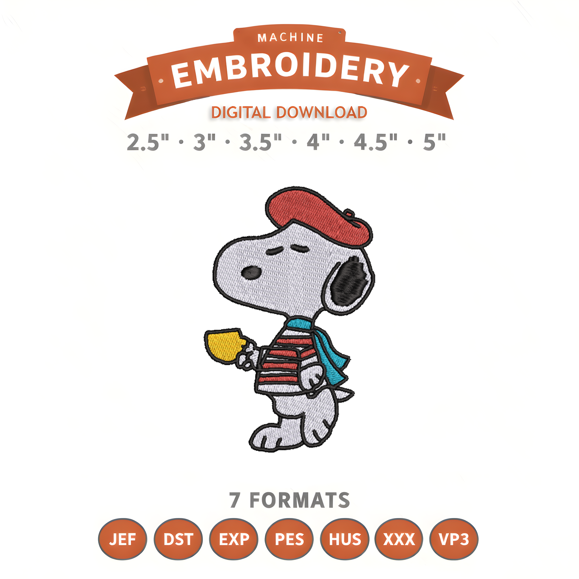French Snoopy Embroidery Design File | Digital Download | 6 Sizes & 7 Formats Included Threaded Dreams