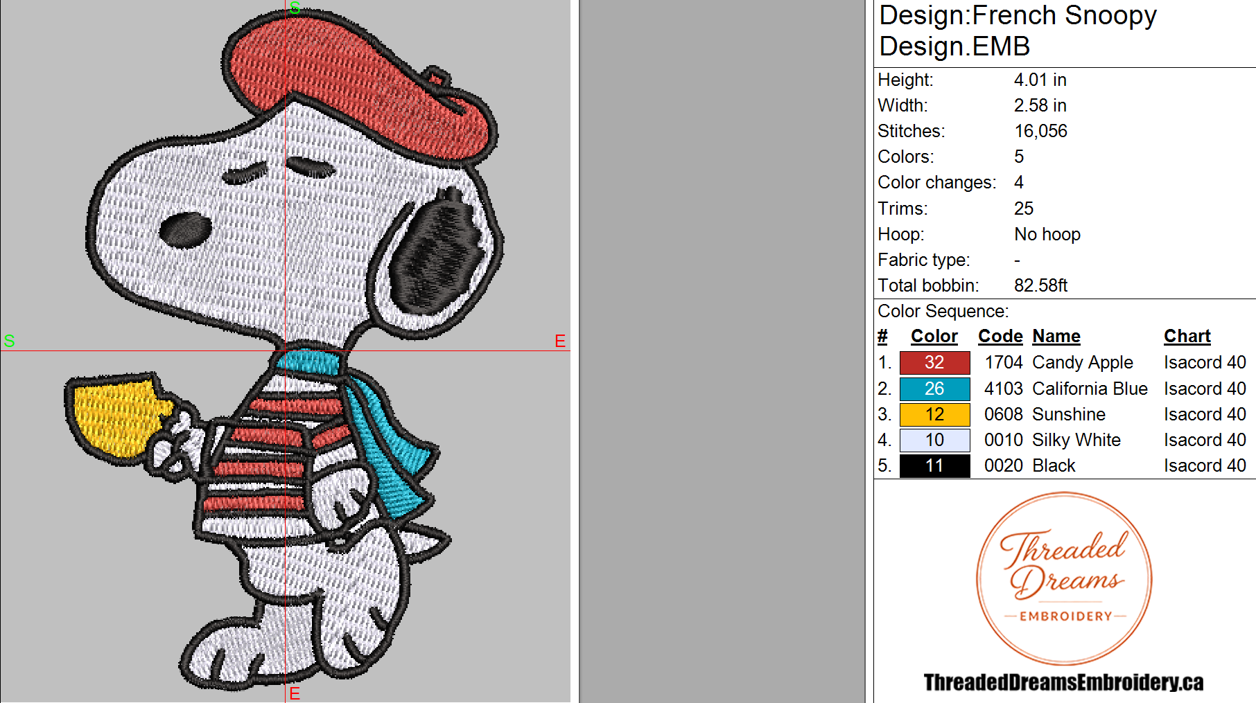 French Snoopy Embroidery Design File | Digital Download | 6 Sizes & 7 Formats Included Threaded Dreams
