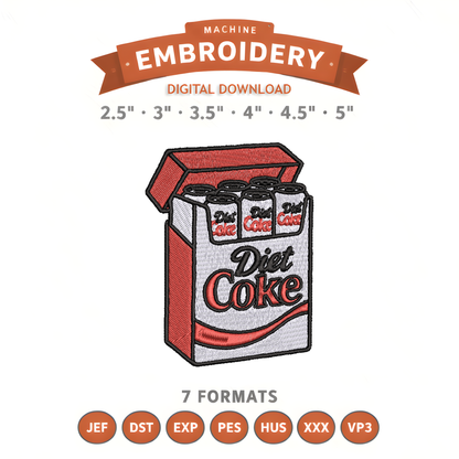 Diet Coke Fridge Cig Embroidery Design File | Digital Download | 6 Sizes & 7 Formats Included Threaded Dreams