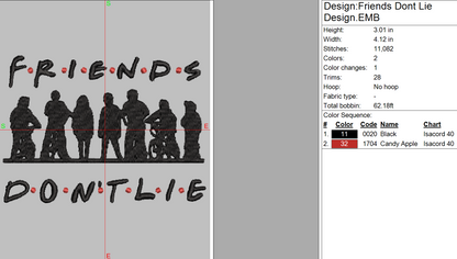 Friends Don't Lie Embroidery Design File | Digital Download | 6 Sizes & 7 Formats Included Threaded Dreams