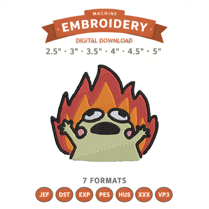Fire Frog Meme Embroidery Design File | Digital Download | 6 Sizes & 7 Formats Included Threaded Dreams