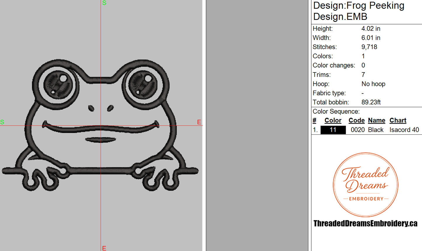 Frog Peeking Embroidery Design File | Digital Download | 6 Sizes & 7 Formats Included Threaded Dreams