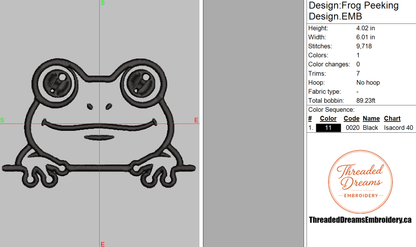 Frog Peeking Embroidery Design File | Digital Download | 6 Sizes & 7 Formats Included Threaded Dreams