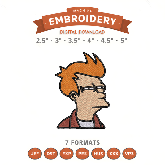 Fry Futurama Embroidery Design File | Digital Download | 6 Sizes & 7 Formats Included Threaded Dreams
