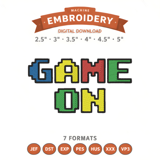 Game On Embroidery Design File | Digital Download | 6 Sizes & 7 Formats Included Threaded Dreams