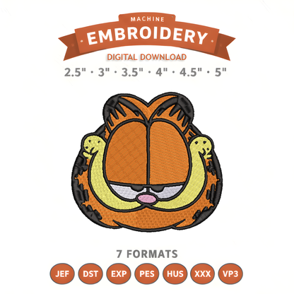 Garfield Face Embroidery Design File | Digital Download | 6 Sizes & 7 Formats Included Threaded Dreams