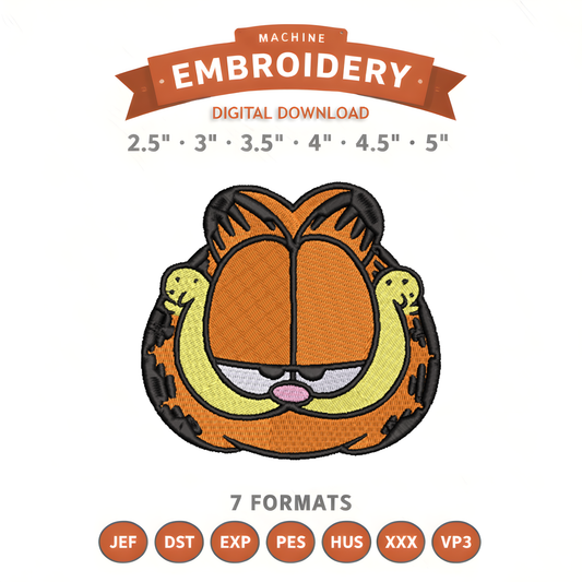 Garfield Face Embroidery Design File | Digital Download | 6 Sizes & 7 Formats Included Threaded Dreams