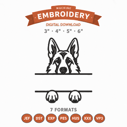 German Shepherd Split Name Machine Embroidery Design File | Digital Download | 4 Sizes & 7 Formats Included Threaded Dreams