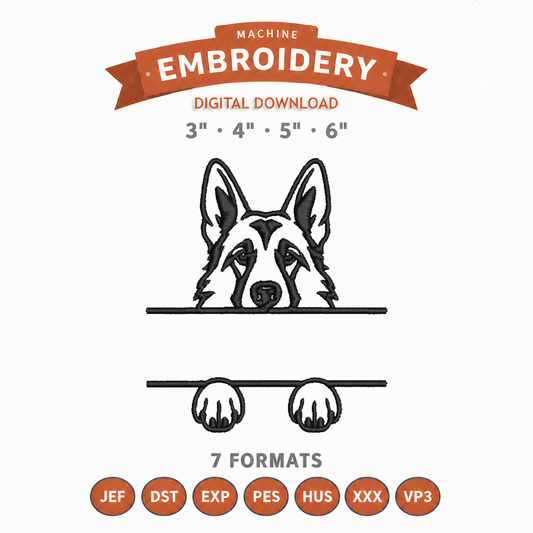 German Shepherd Split Name Machine Embroidery Design File | Digital Download | 4 Sizes & 7 Formats Included Threaded Dreams